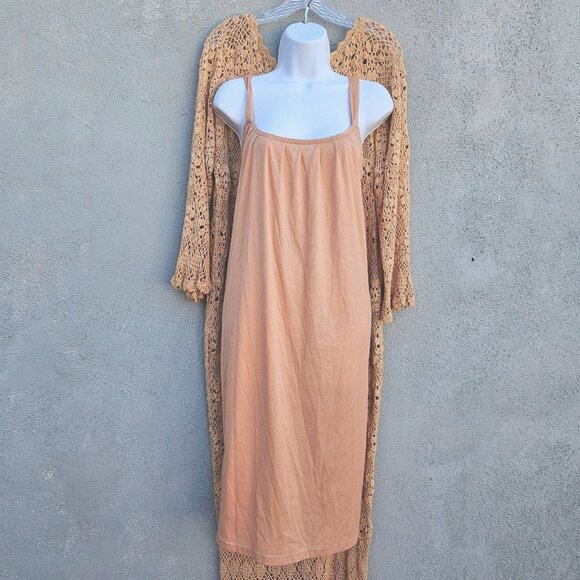 70s Hand Crochet Neutral Beige Maxi Floral Bell Sleeve Boho Volup XL–5X NWOT - Picture 10 of 12
